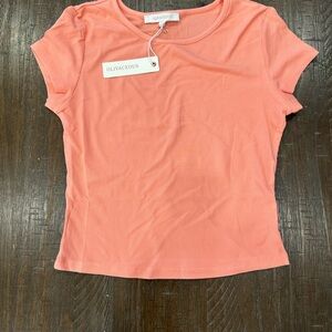 Olivaceous Coral Rib-Knit Short Sleeve Tee
